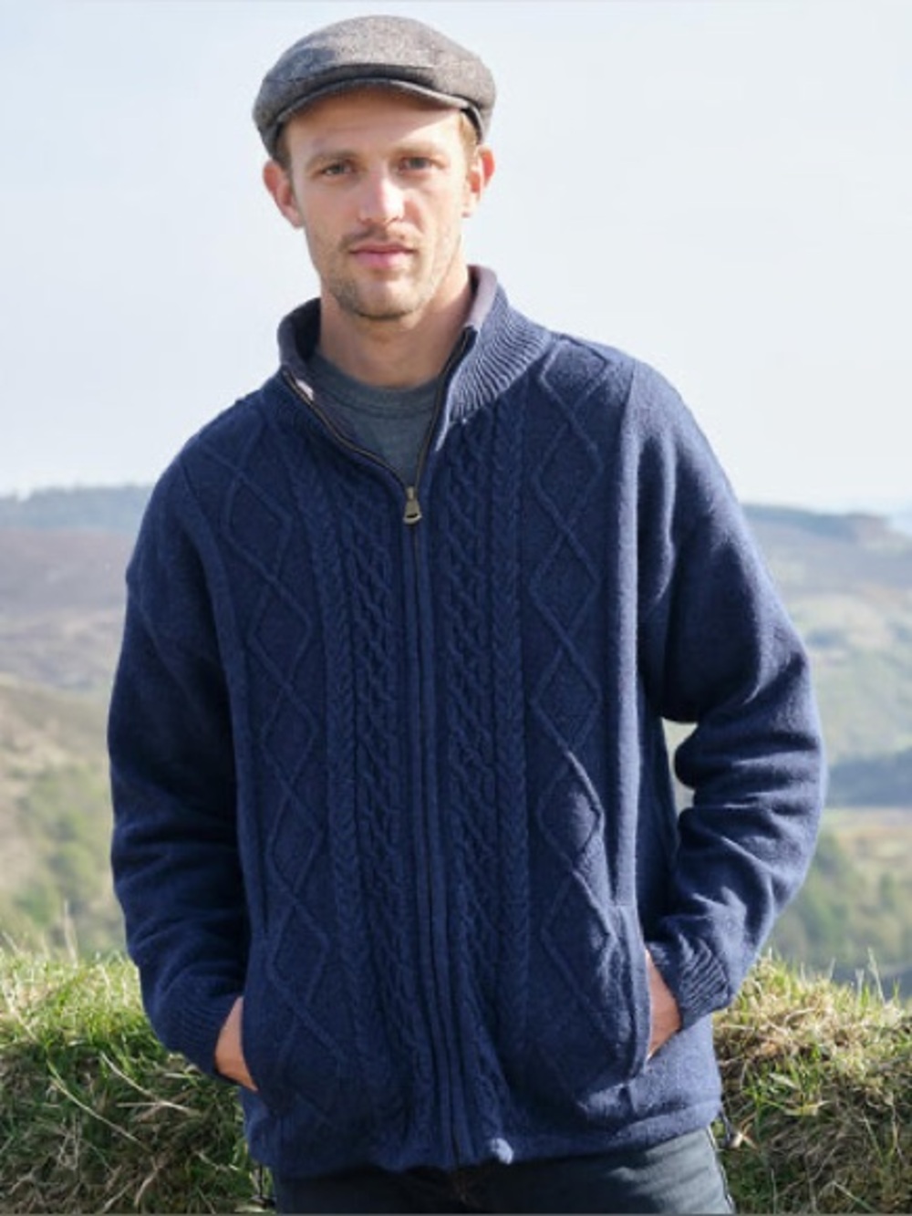 Aran Men's Signature Lined Fisherman Zipper Cardigan XXL